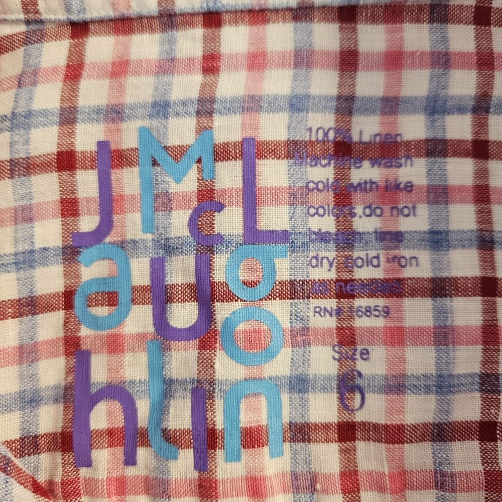J. Mclaughlin 100% Linen Plaid Button Down Shirt Preppy Coastal Summer Size 6 - Picture 3 of 5